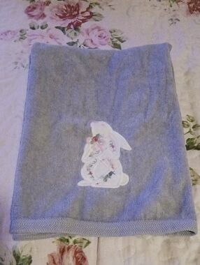 Embroidered Bunny Gray Hand Towel